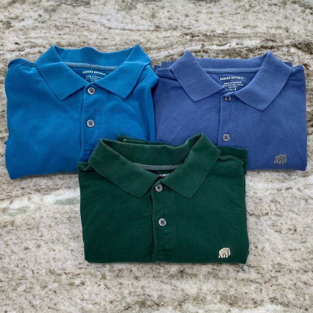 Set of 3-Banana Republic Polo shirts in Teal, Blue, and Forest Green men’s small